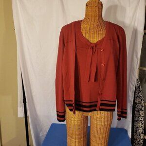 Ladies EMMA JAMES 2 piece Cardigan Sweater set in Burgundy w/Black accent - M
